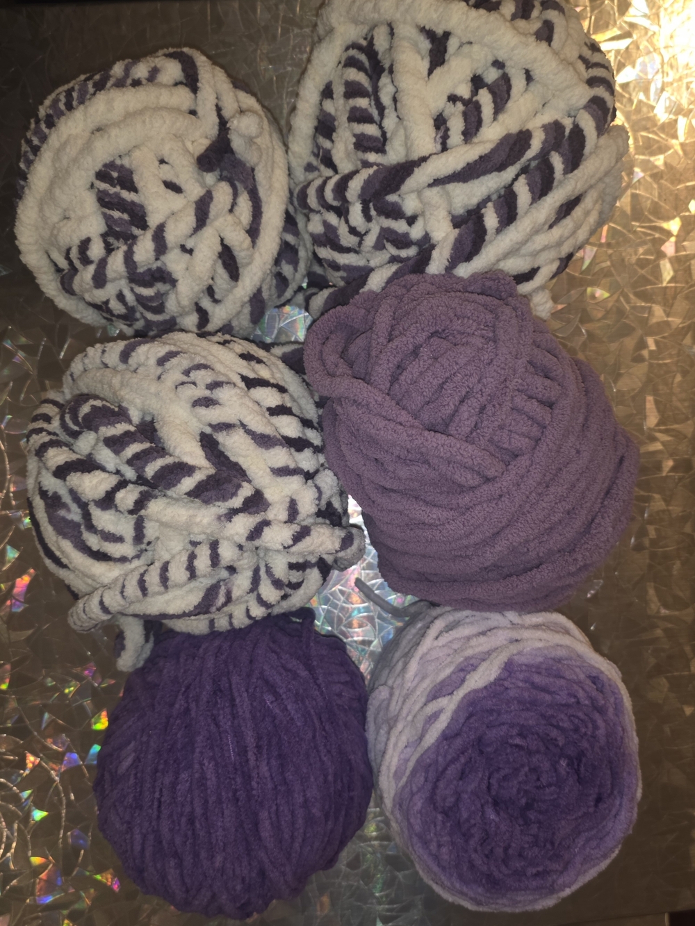 Lot Of Bernat Chunky Yarn, 6 Skeins, White & Purple Gradient